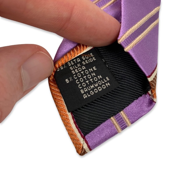 Ermenegildo Zenga 100% Silk Purple and Orange Striped Tie - Picture 4 of 6